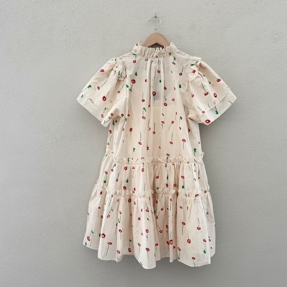 Hunter Bell Merritt Mini Dress Cream Cotton Silk Tiered Flutter Feminine L NWT - Picture 6 of 14